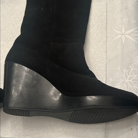 Stuart Weitzman Black Suede Knee-High Wedge Boots - Picture 9 of 14
